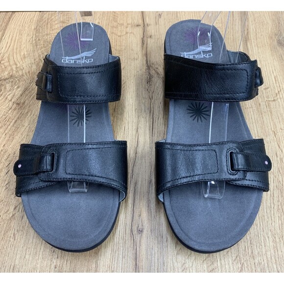 Dansko Leather Wedge Sandals Size 42 Euro 10.5 US Black Double Strap Adjustable - Picture 4 of 16